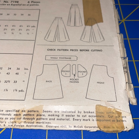 Original 1948 McCalls sewing pattern wide leg culottes - Picture 4 of 5